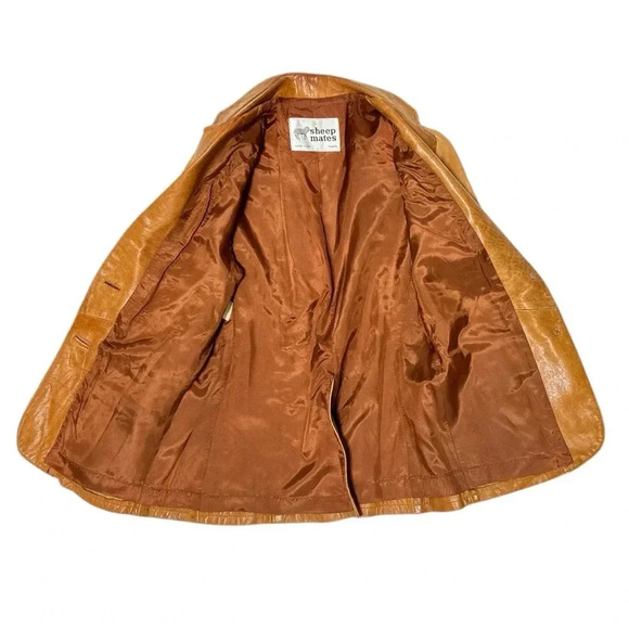 Vintage 70s Sheep Mates Tan Butterscotch Leather Two Button Jacket Blazer - Picture 3 of 6